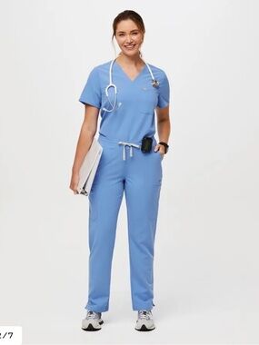 Figs Yola Elastic Waistband Skinny Scrub Pants Tall- Size XSmall Color:Ceil Blue